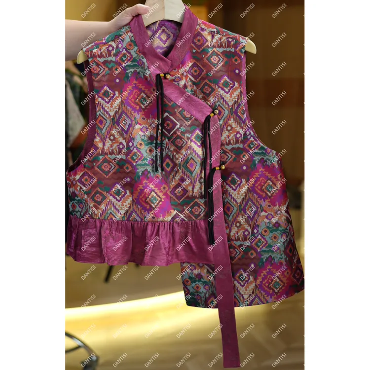 烟雨阁《非遗美学》1640印花立领盘扣重磅时尚马甲