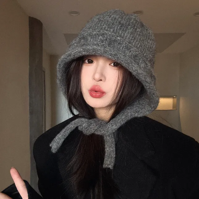 拉法帽子女秋冬天保暖针织帽子护耳出游骑行防寒毛线帽网红雷锋帽