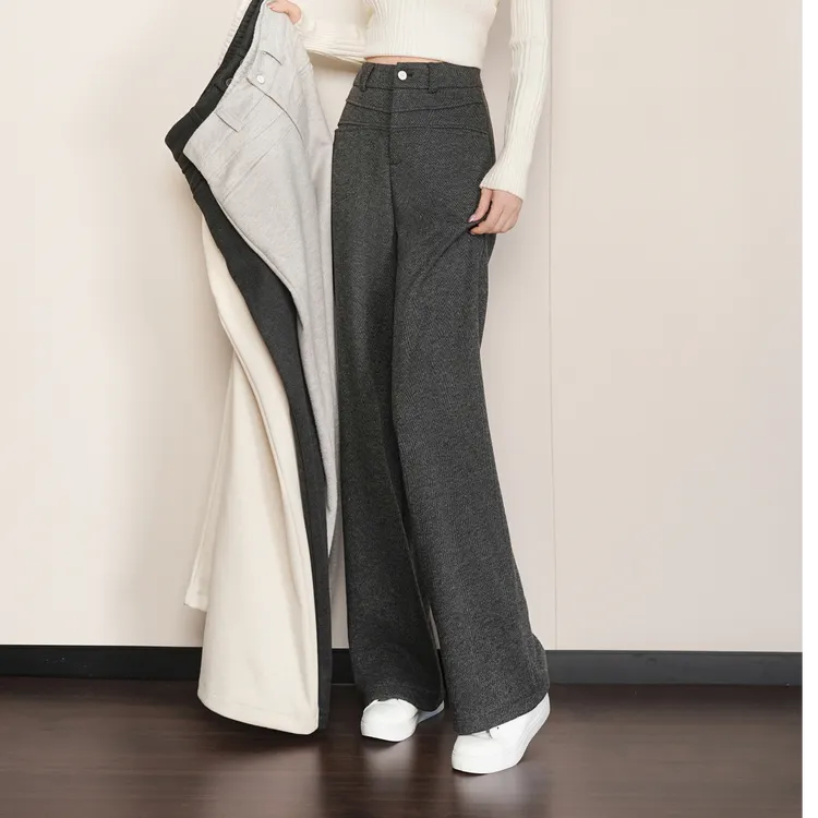 2025秋冬新款羊 绒毛呢冬季高腰显瘦窄版时尚百搭宽松直筒裤