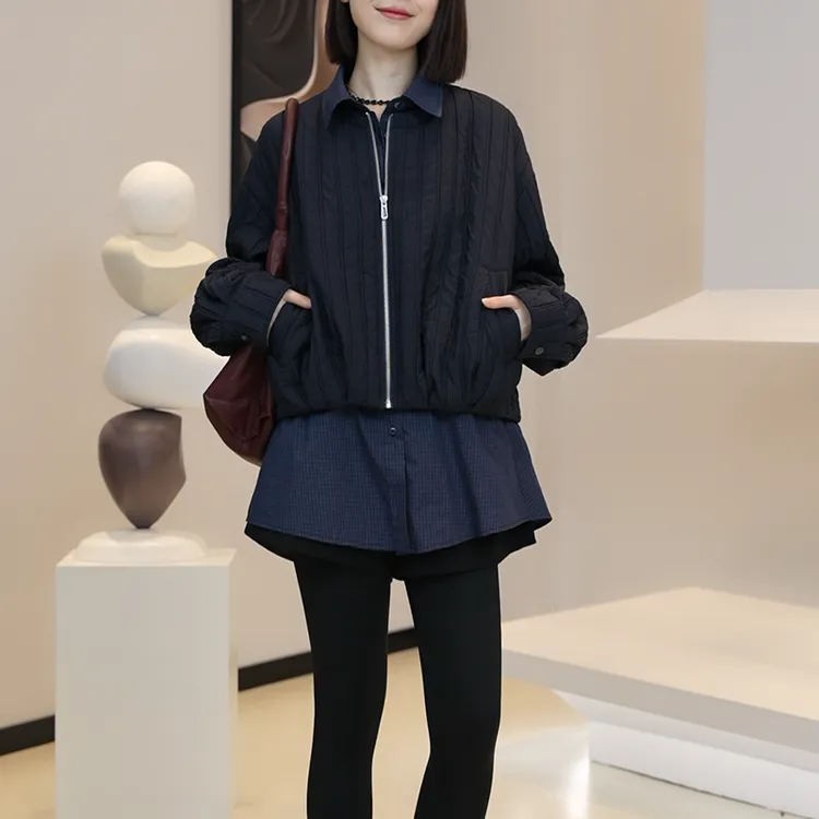 韩版休闲假两件棉衣女秋冬季2025年新款宽松时尚百搭短款棉服外套