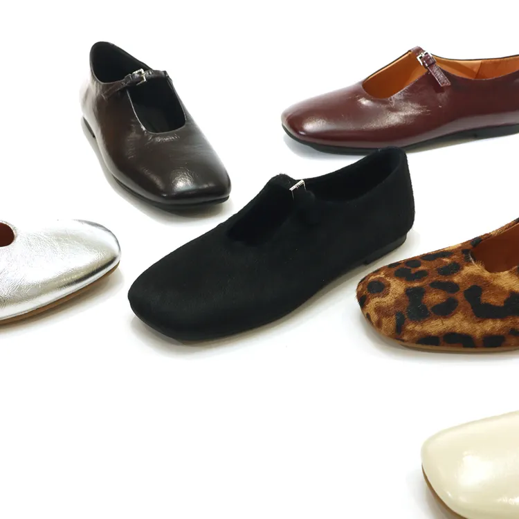 法式牛皮一字扣方头简约气质平底高级软底女玛丽珍奶奶鞋ZH691-1