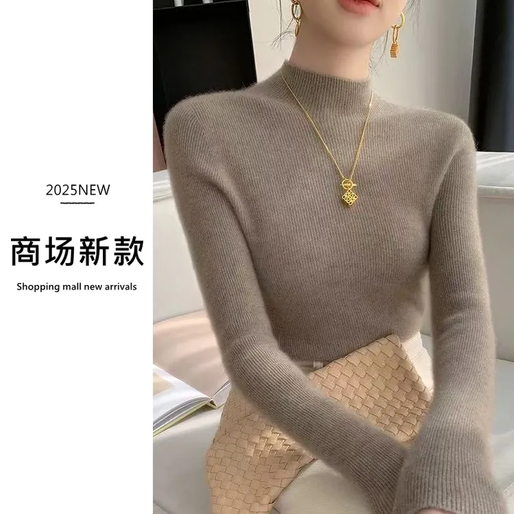 一线成衣 无缝半高领 加厚打底衫女套头毛衣修身针织衫