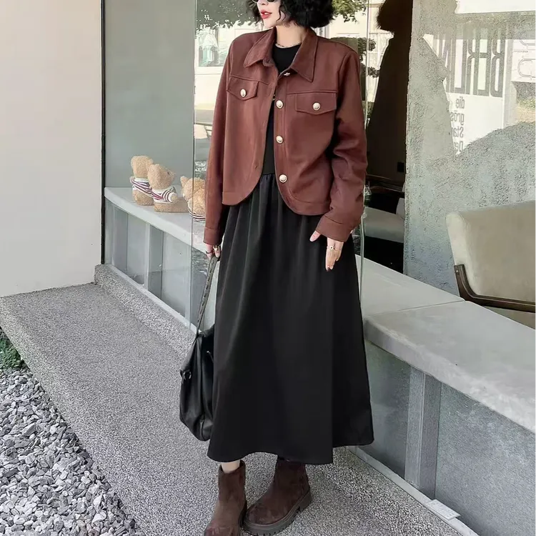 6133大码女装时髦高级复古气质遮肉显瘦两件套装胖mm2025秋冬新款