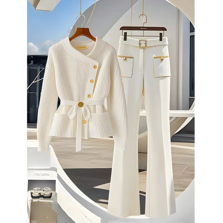 2025穿搭一整套女士时尚百搭服装高级感气质针织衫洋气休闲直筒裤