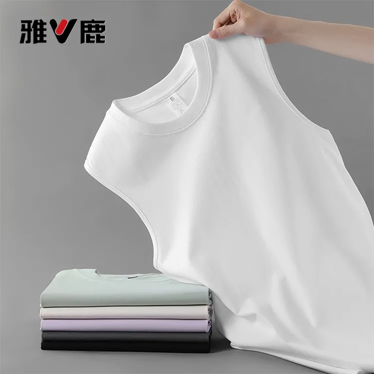 雅鹿春夏纯棉背心休闲无袖T恤简约透气百搭休闲坎肩背心显瘦高级商品图