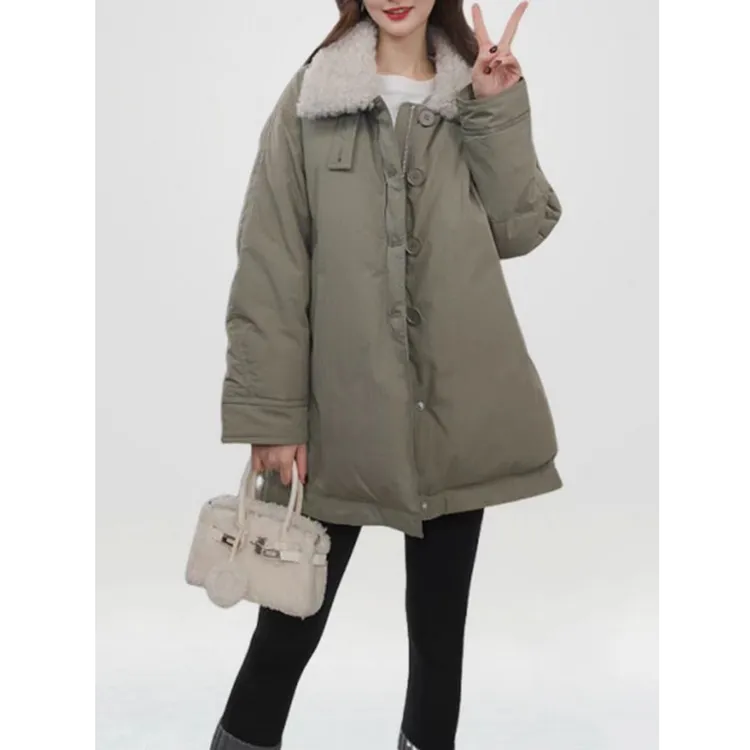 2025年冬季新款毛领设计感百搭派克服高级中长款棉服外套