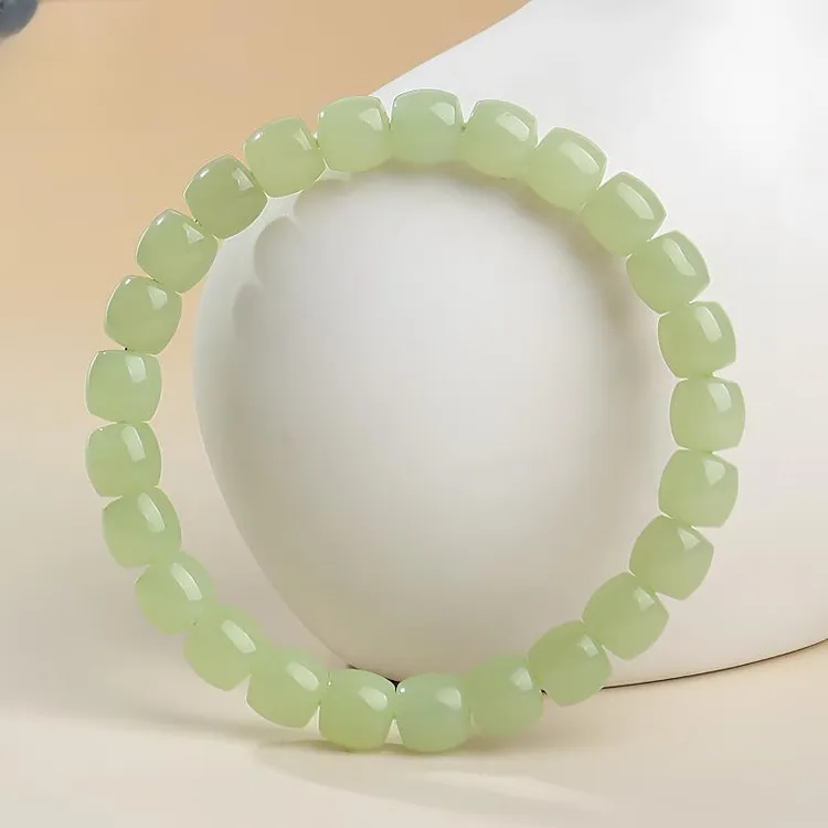 天然和田玉直切珠手串时尚女款8/7单圈浅黄色老型直切女士玉手串