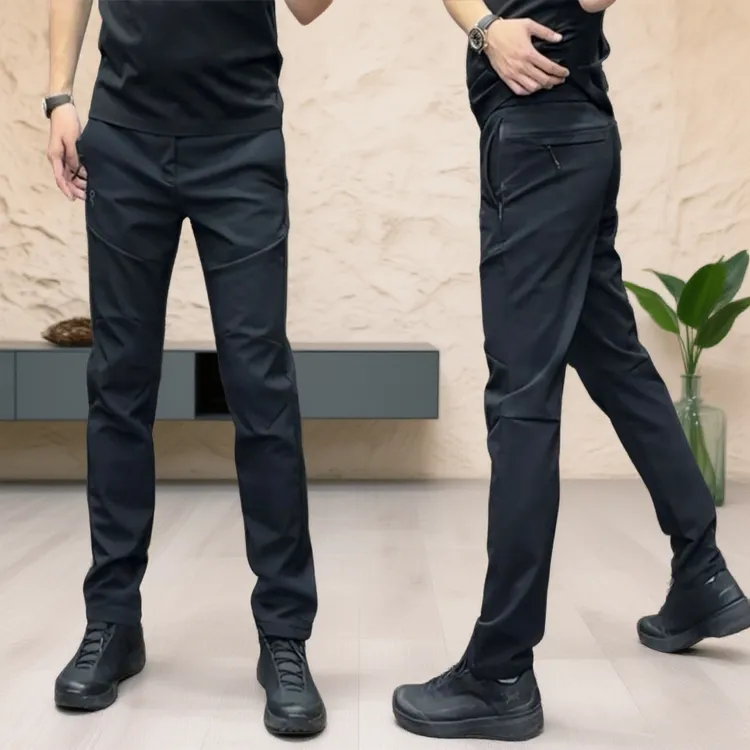 加绒黑色直筒裤男士冬季休闲裤户外冲锋裤潮牌简约长裤男秋冬款裤