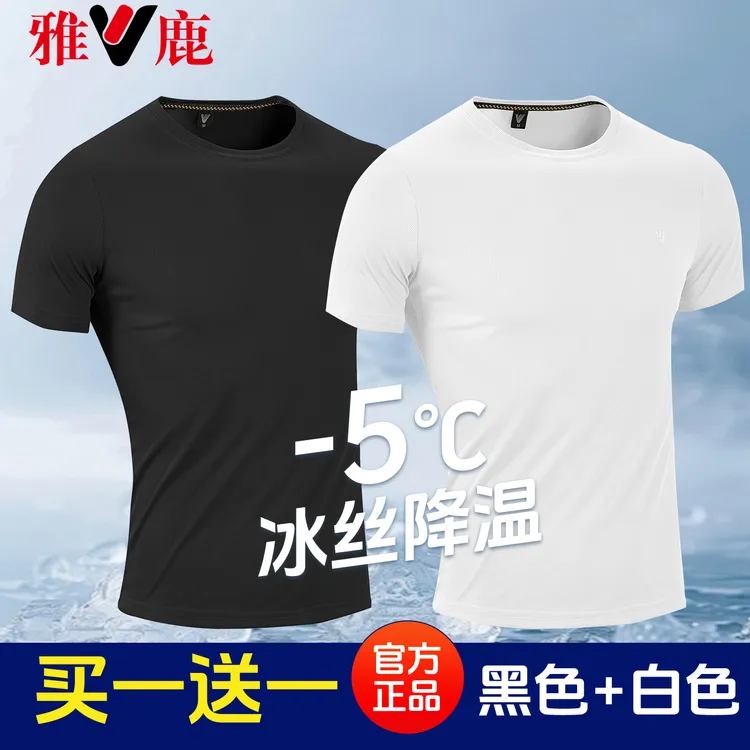 V/雅鹿【两件装+运费险】男装冰丝速干舒适短袖圆领T恤新款简约T恤
