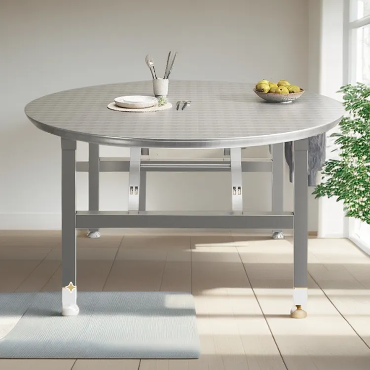 夜宵摊烧烤加厚圆形不锈钢大餐桌加厚大排档食堂吃饭用可折叠圆桌