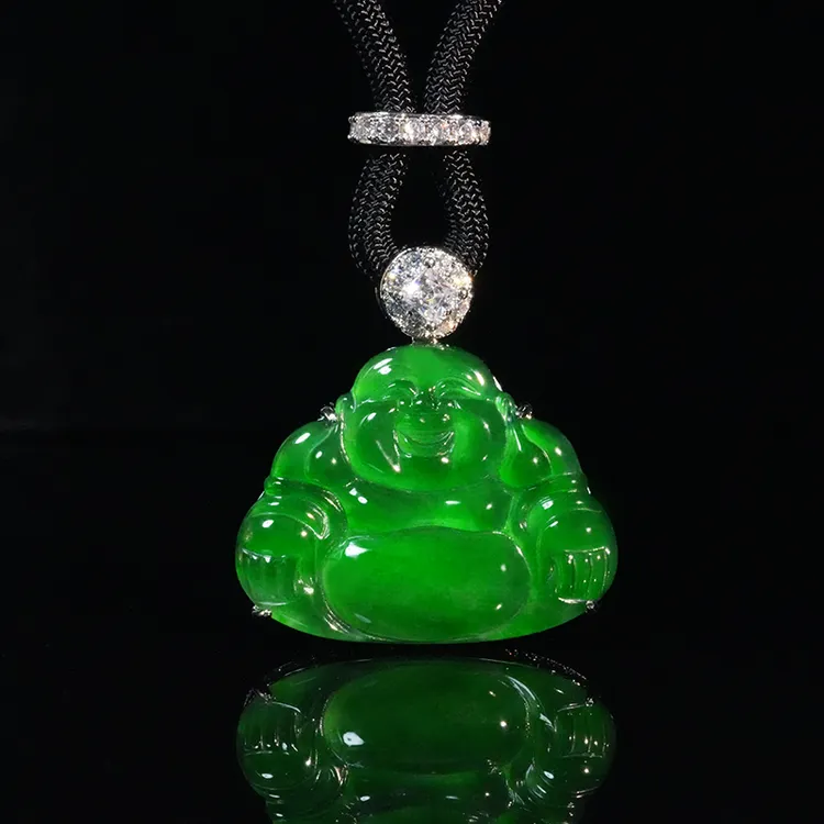 【小胖翡翠】天然A货翡翠弥勒佛公吊坠含绳NGTC国检证书-多样性发1商品图