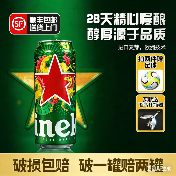 Heineken/喜力啤酒 500ml 2026马年新款包装酒花绵密正品全麦酿造