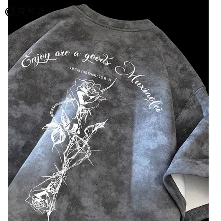 顶瓜瓜加大码300斤美式潮牌纯棉扎染短袖t恤男女夏季宽松显瘦上衣