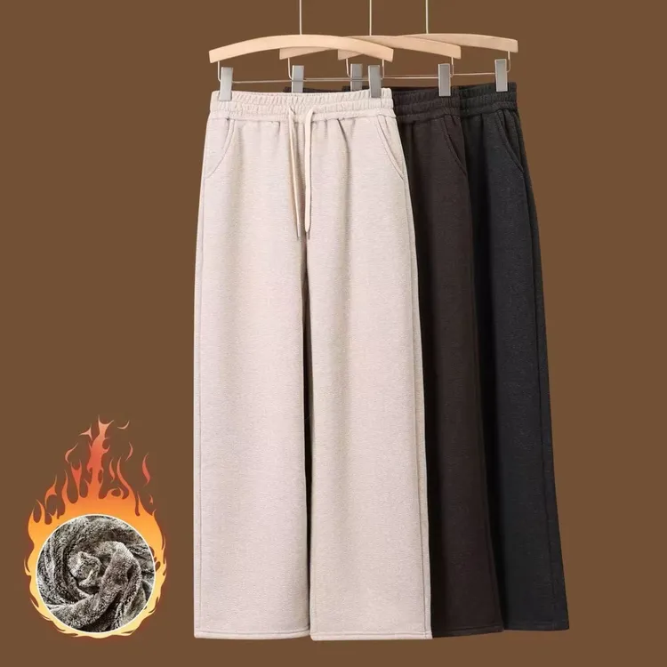 金标正品加绒雪貂绒高腰人字纹 羊+绒垂感毛呢裤窄版直筒显瘦女裤