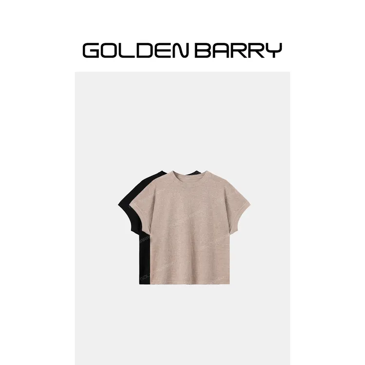 GOLDENBARRY「灿若星河」气质简约羊毛亚麻针织短袖246479