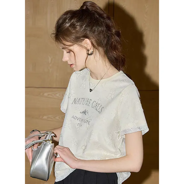 门店36&9！蝴蝶小仙女」奥代尔/重工蕾丝刺绣短袖T恤上衣女 D40142