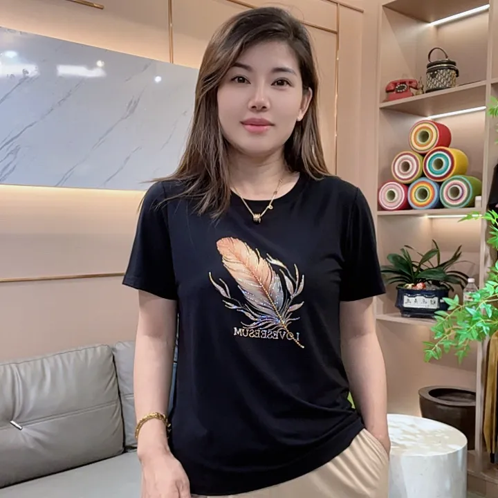 怡特美【羽毛】["夏日穿搭"]夏季防紫外线圆领女装短袖T恤256672