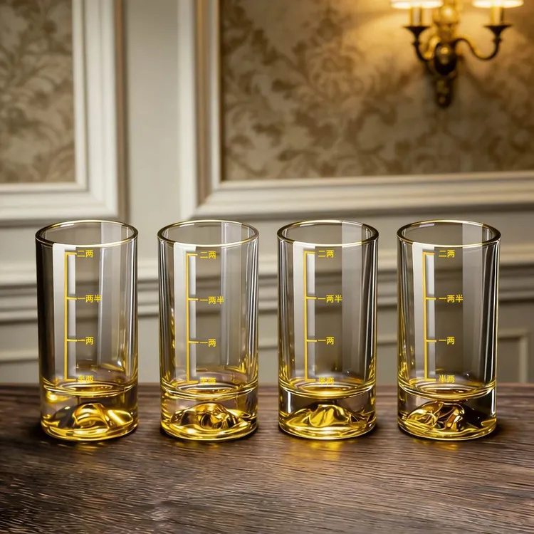 金山描金二两白酒杯家用创意玻璃二两刻度杯高档轻奢酒具高颜值