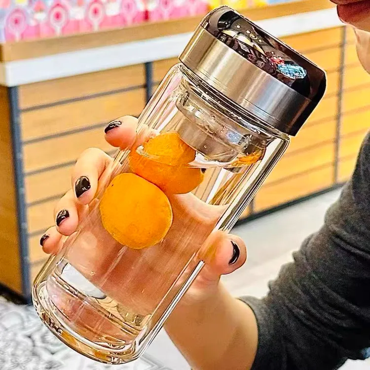 黑武士双层加厚高硼硅玻璃男士水杯商务耐热网红便携简约玻璃水杯