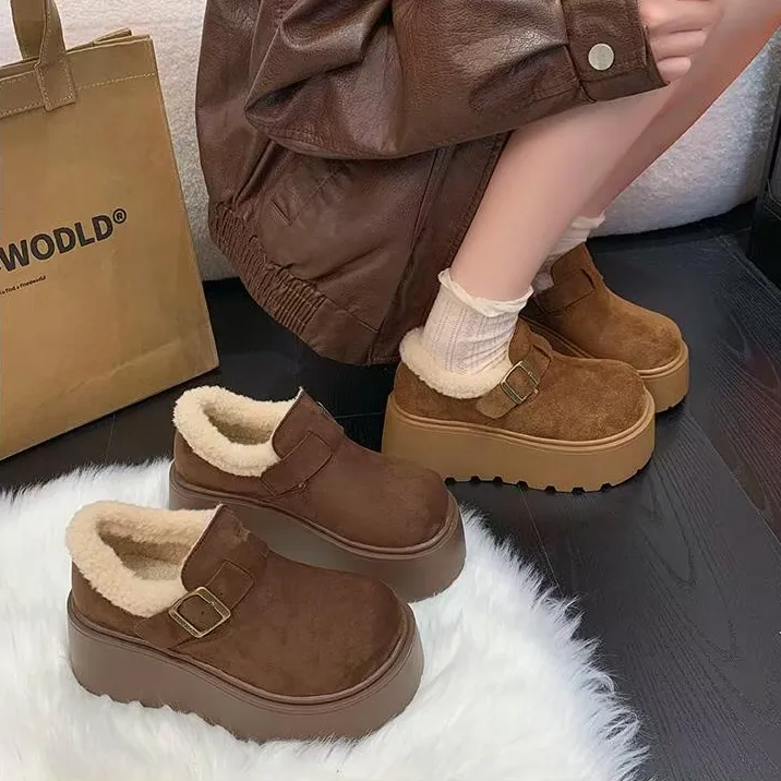 7cm增高加绒保暖勃肯鞋女2025冬季新款复古棉鞋一脚蹬防滑勃肯鞋