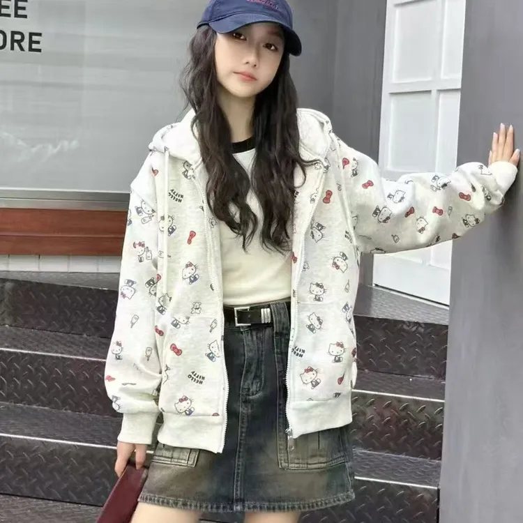 【实体品质】凯蒂猫女大童加厚休闲韩版连帽卫衣外套大版秋季新款