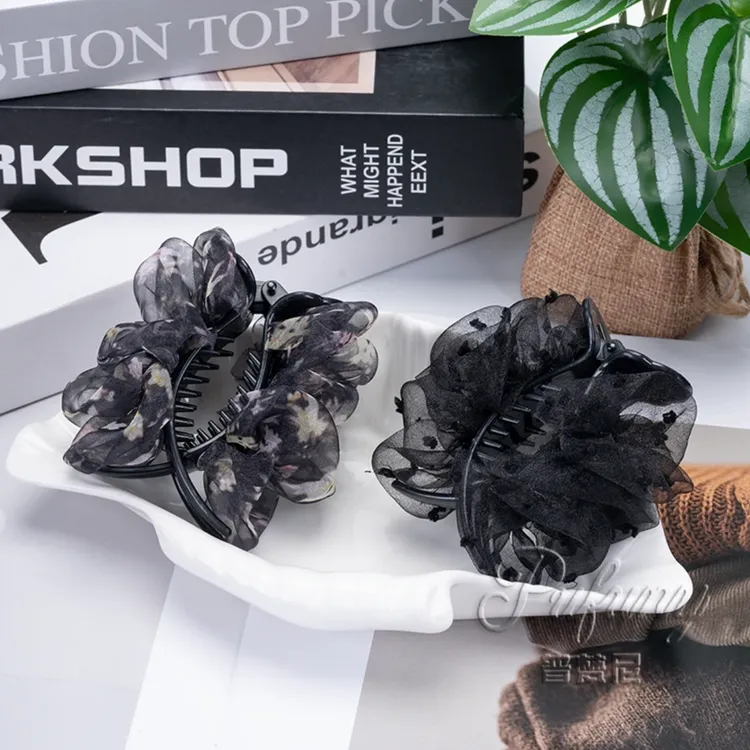 茵语饰品  新款褶皱款气质百搭网纱款简约优雅丸子抓夹商品图