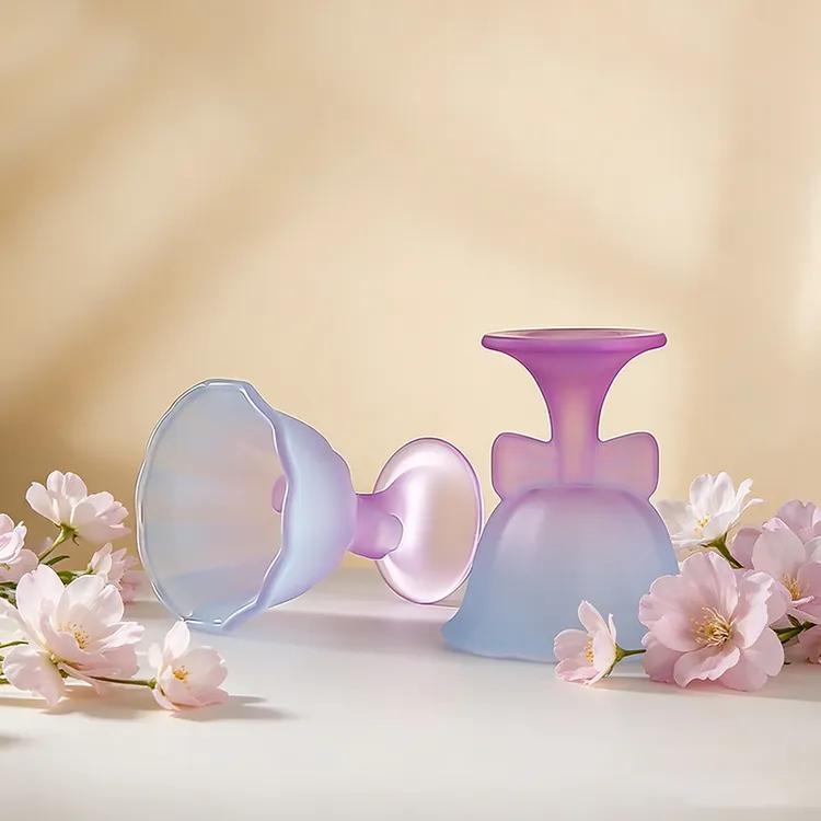 [双支装大号浅紫冰蓝]高颜值磨砂渐变色玻璃高脚杯蝴蝶结玻璃杯