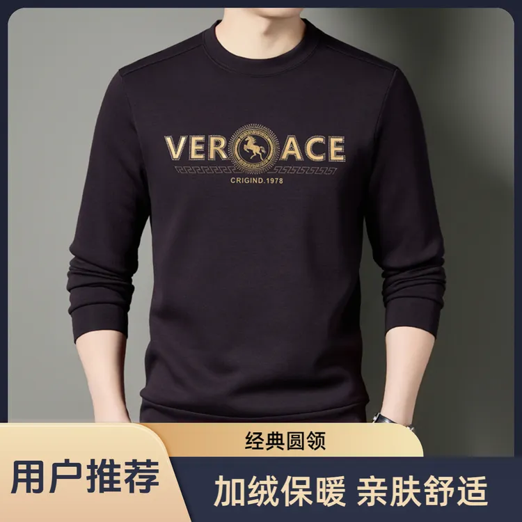 高档男士时尚加绒保暖长袖卫衣百搭潮流印花圆领休闲上衣男秋冬商品图