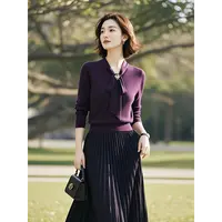 2025春季新款女装洋气独特别致超好看紫色针织衫上衣设计感女小众