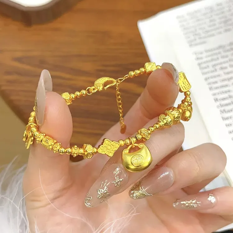 铜合金合成锆石手链 新中式小胖福葫芦复古盘缠手链时尚百搭手饰