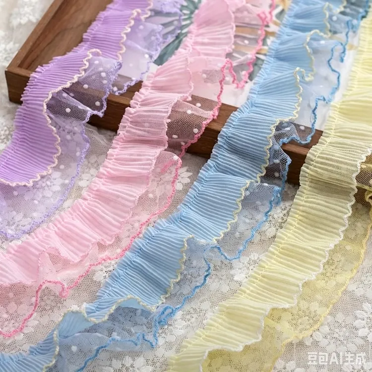 【九日DIY】双层褶皱网纱蕾丝花边DIY洛丽塔手工材料花边