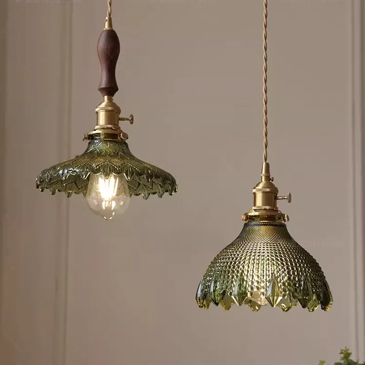 日式复古风黄铜玻璃小吊灯现代民宿餐厅吧台卧室床头过道玄关吊灯