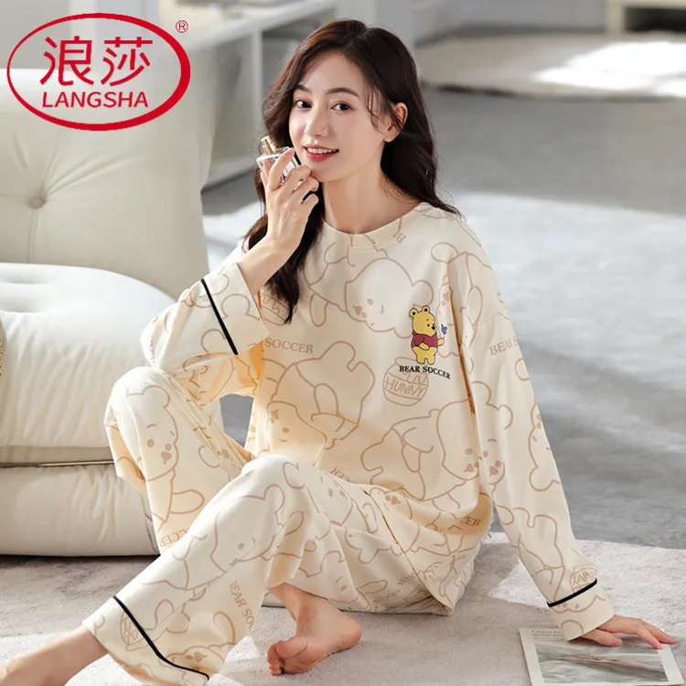 浪莎睡衣女士2025年新款春秋款纯棉长袖长裤可外穿秋季套装家居服