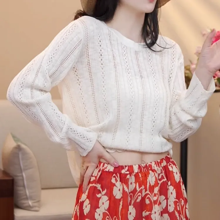2025春夏新款薄款设计感百搭时尚后背镂空针织衫LK2503617