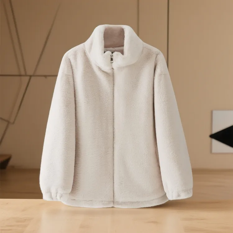 毛毛绒外套冬季新款加厚棉衣中长款时尚保暖棉服宽松百搭立领上衣