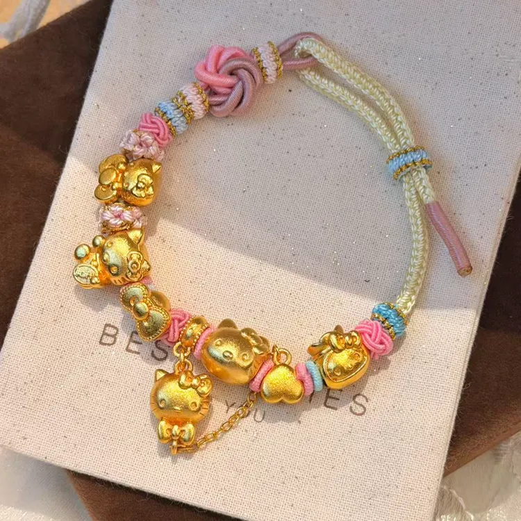 铜合金手链 多巴胺彩色kitty猫手链·可爱卡通diy编绳kt猫咪手串