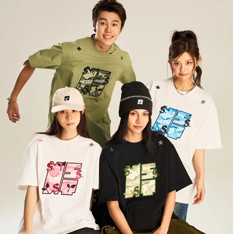 NST X STA发芽计划*STA联名发芽迷彩印花宽松休闲短袖T恤情侣上衣