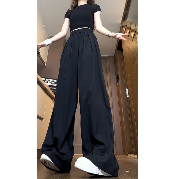 夏季冰丝直山本裤基础运动长裤筒黑色日系cityboy裤子男宽松阔腿