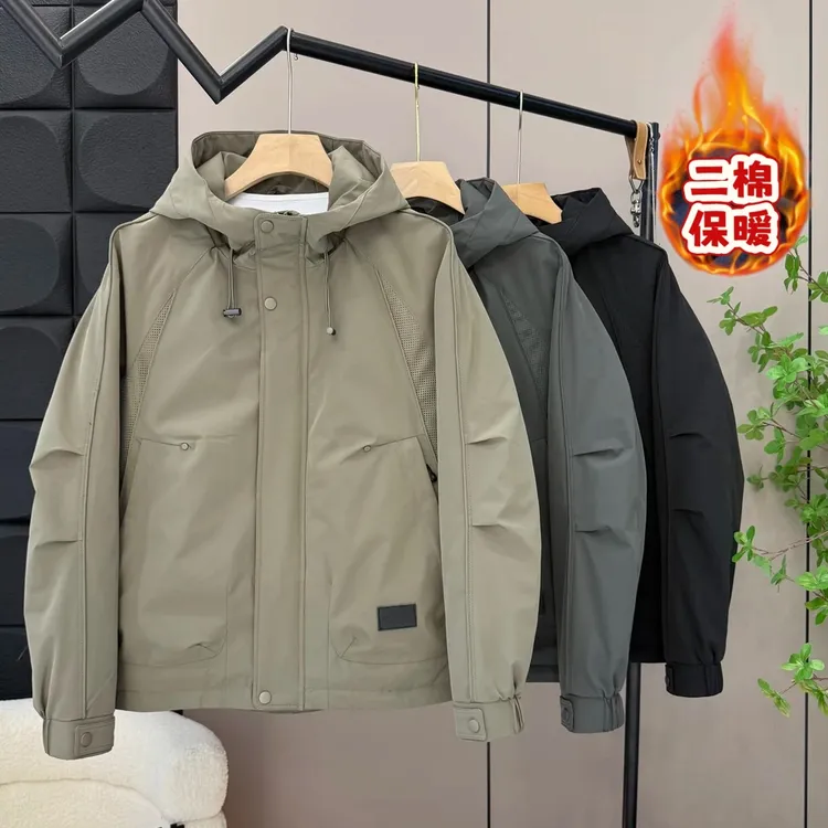 【二棉保暖】秋冬新款工装连帽户外男防风抗寒夹克时尚宽松休闲棉服
