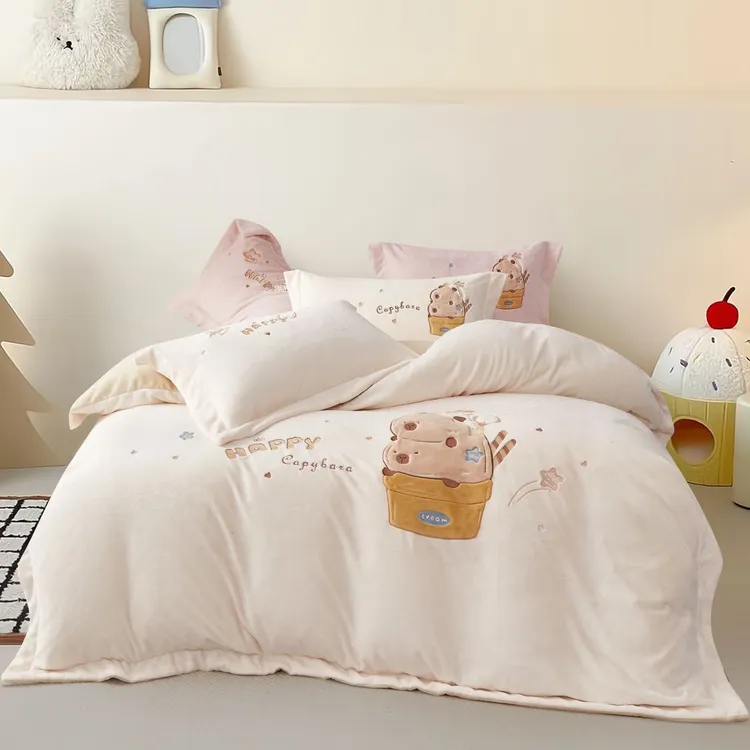 丽家平！卡皮巴拉 丽绵绒！太软太肉三件套卡通裸睡牛奶棉绒四件套