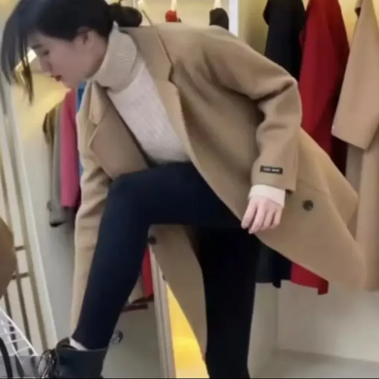 2090#秋冬女中长款双面毛呢外套显瘦百搭高级感时尚休闲风A