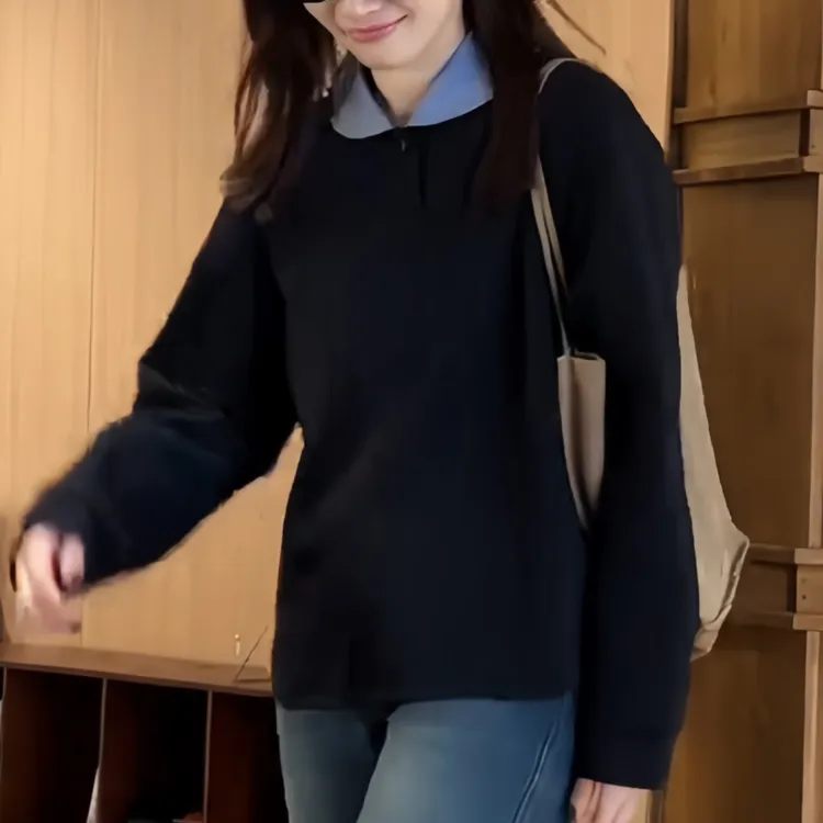 早秋时尚风韩系拼接拼色高级宽松显瘦假两件卫衣套头气质百搭上衣