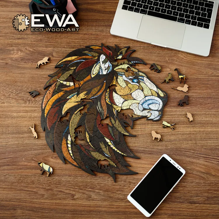 EWA狮子木制异形拼图木质不规则动物拼板高级感相框成人解压礼物