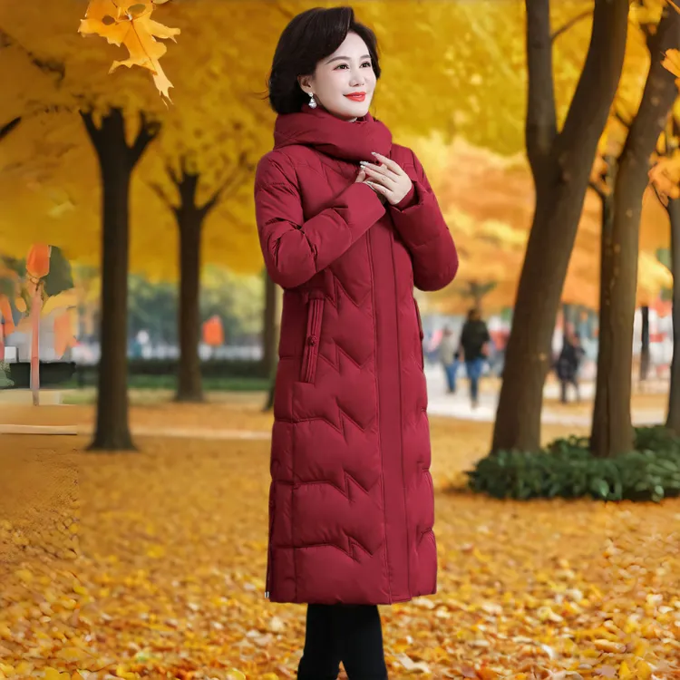 中老年妈妈装棉服女长款过膝加厚大码中年棉衣女保暖气质冬季时尚