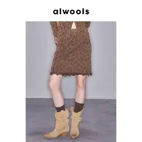 ALWOOLS2025秋冬新品豹纹提花蕾丝针织半裙