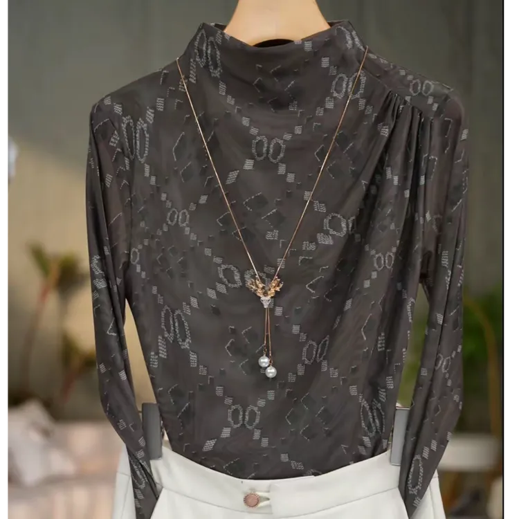12523#高贵上档次小衫2025新款潮流气质时尚显瘦网纱打底衫上衣