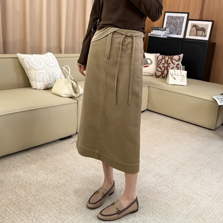 ”飘带设计“秋款直筒半身裙通勤风百搭高腰显瘦中长款裙子241525#