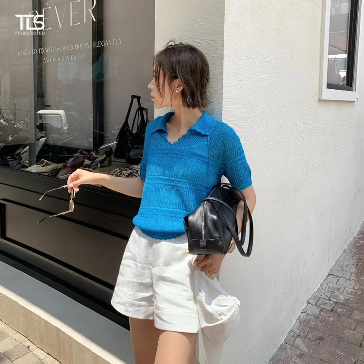 TT【蓝精灵】天丝亚麻混纺舒适百搭上衣短袖T恤393199