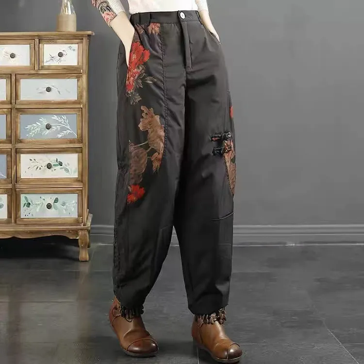 冬季新款时尚高腰印花休闲民族风宽松百搭鸭绒裤03