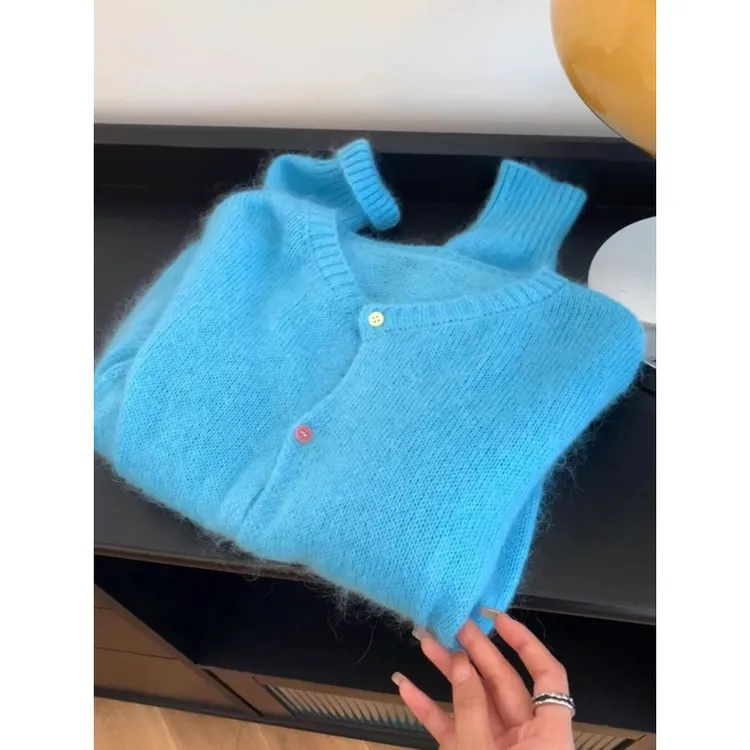 实物太美！不能错过T*家好版型~多巴胺海盐蓝毛衣女秋季针织衫上衣